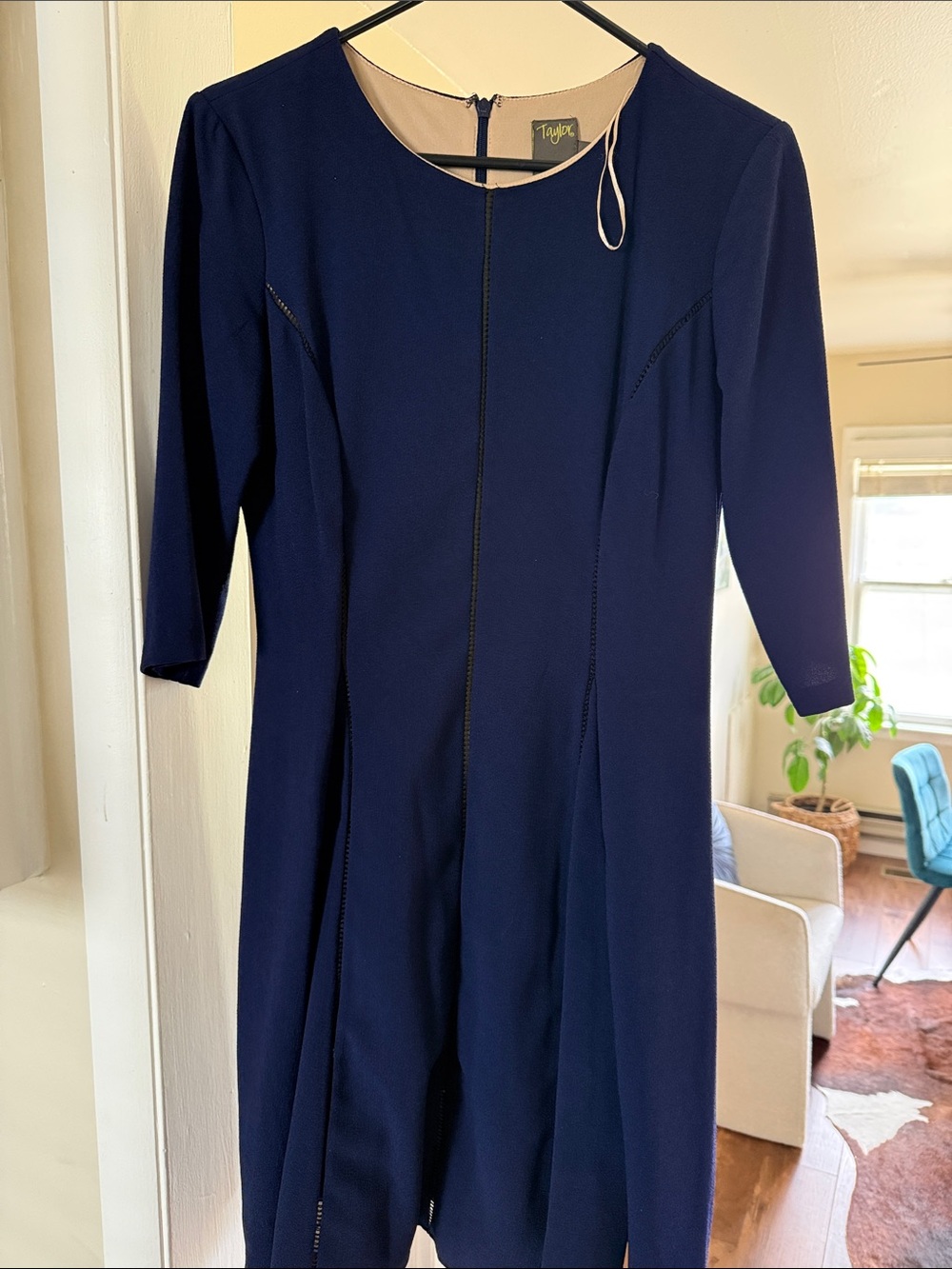 Taylor Deep Navy Long-Sleeve Sheath Dress